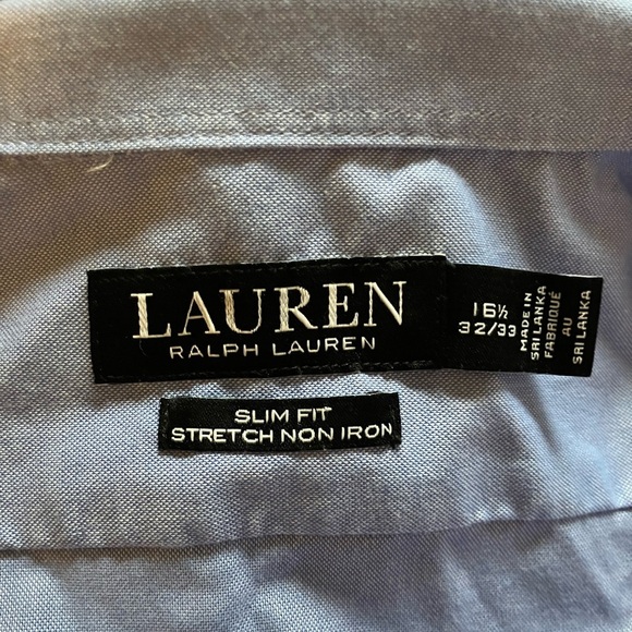 Lauren Ralph Lauren Black Label Mens Blue Dress Shirt SlimFit NoIron 161/2 32/33 - Picture 5 of 7